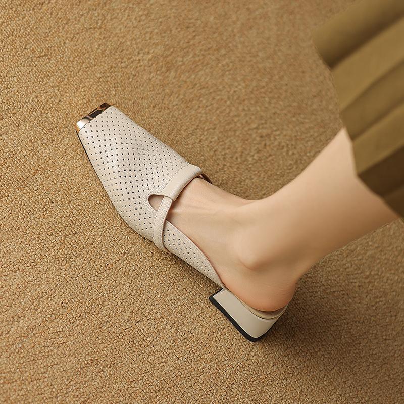 Новые женские сандалии из натуральной кожи с квадратным носком, удобные повседневные тапочки для лета, низкие каблуки, тапочки Muller, летняя обувь для женщин