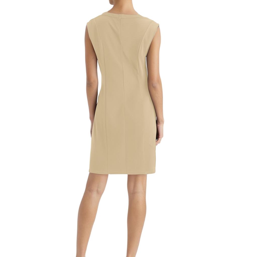 Женское модное повседневное двубортное платье без рукавов с круглым вырезом и потайной молнией