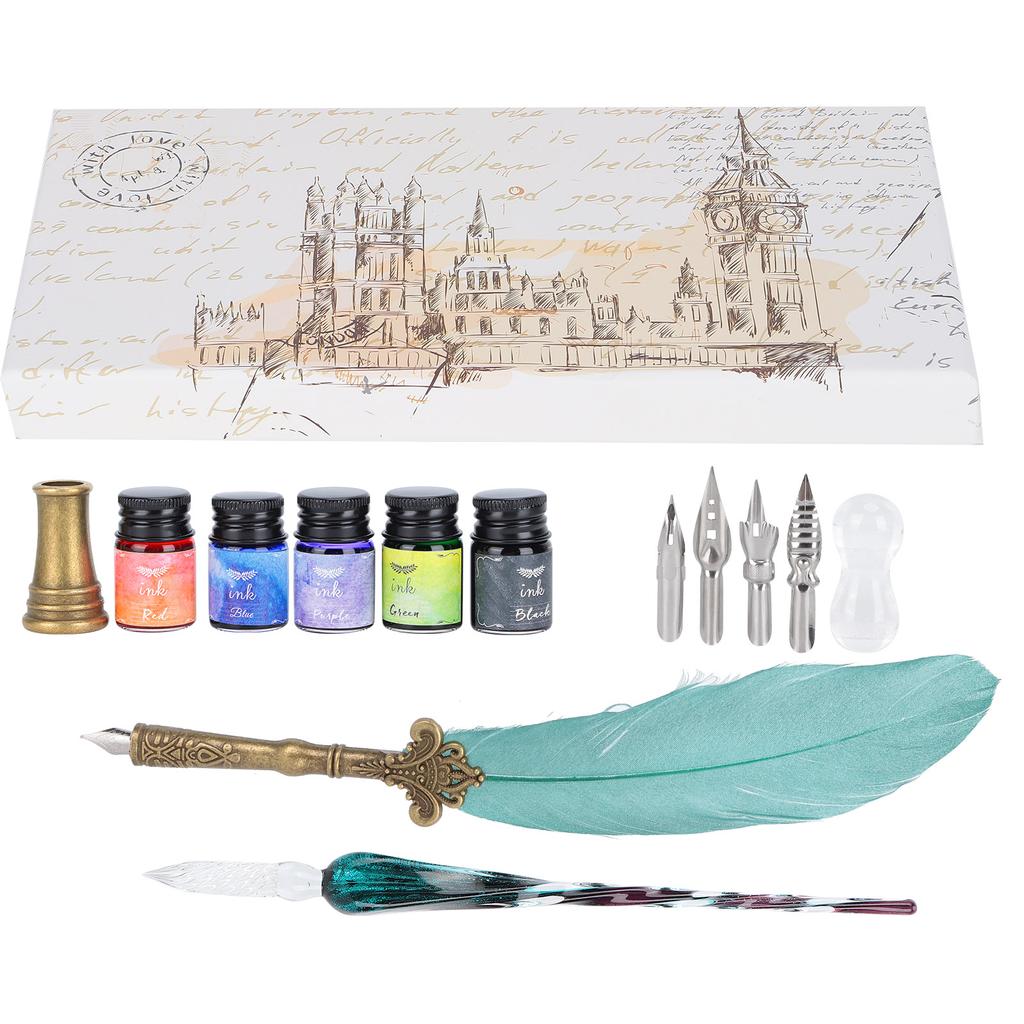 Calligraphy Pen Set Glass Ink Fountain Pen with Replaceable Nib Writing Gift Box Kit