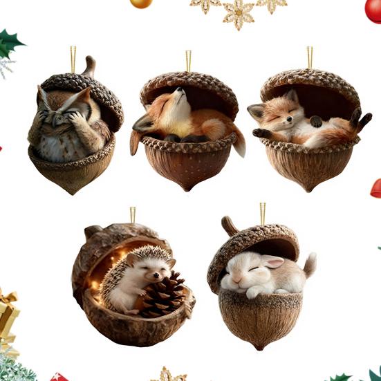 Уютные лесные желуди, 2D акриловые подвесные украшения в виде животных для рождественской елки, вечеринки в лесной тематике, домашнего декора