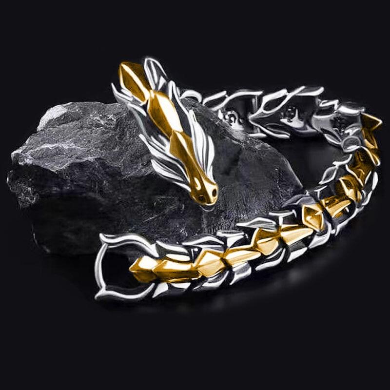 Золотой браслет с килем, модный мужской ретро-дракон, зверь, преувеличенный панк-тренд, индивидуальный браслет в стиле хип-хоп, ретро-праздник, ручные ювелирные изделия, аксессуары, подарок