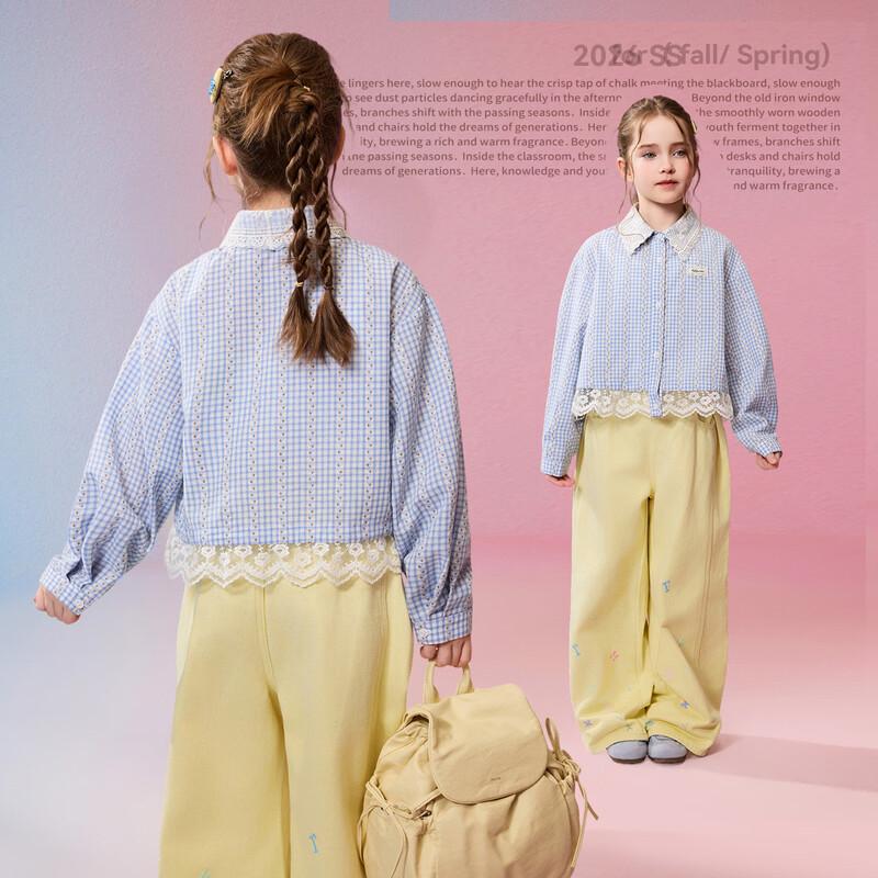 ASK JUNIOR Girls' Lace Plaid Long-Sleeve Shirt