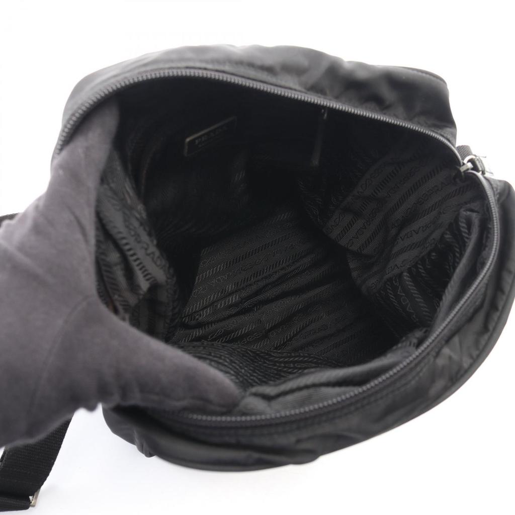 Used PRADA Triangle logo Shoulder Bag Nylon leather Black Used unisex