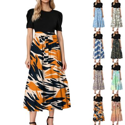 Женское модное повседневное платье с коротким рукавом и круглым вырезом с цветочной вышивкой, элегантное, темпераментное