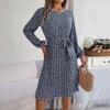 Women Fashion Spring And Summer New Casual Long Sleeve Floral Large Hem Pleated Dress