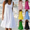 Women Causual O Neck Sleeveless Ruffles Mini Dress Boho Solid Beach Sundress Oversized Loose Dress Summer