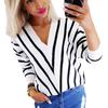 Women's Autumn/winter Loose Base Striped V-neck Pullover Sweater