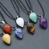 Модное ожерелье с подвеской в форме капли из натурального агата - аметист, розовый кварц, авантюрин, тигровый глаз