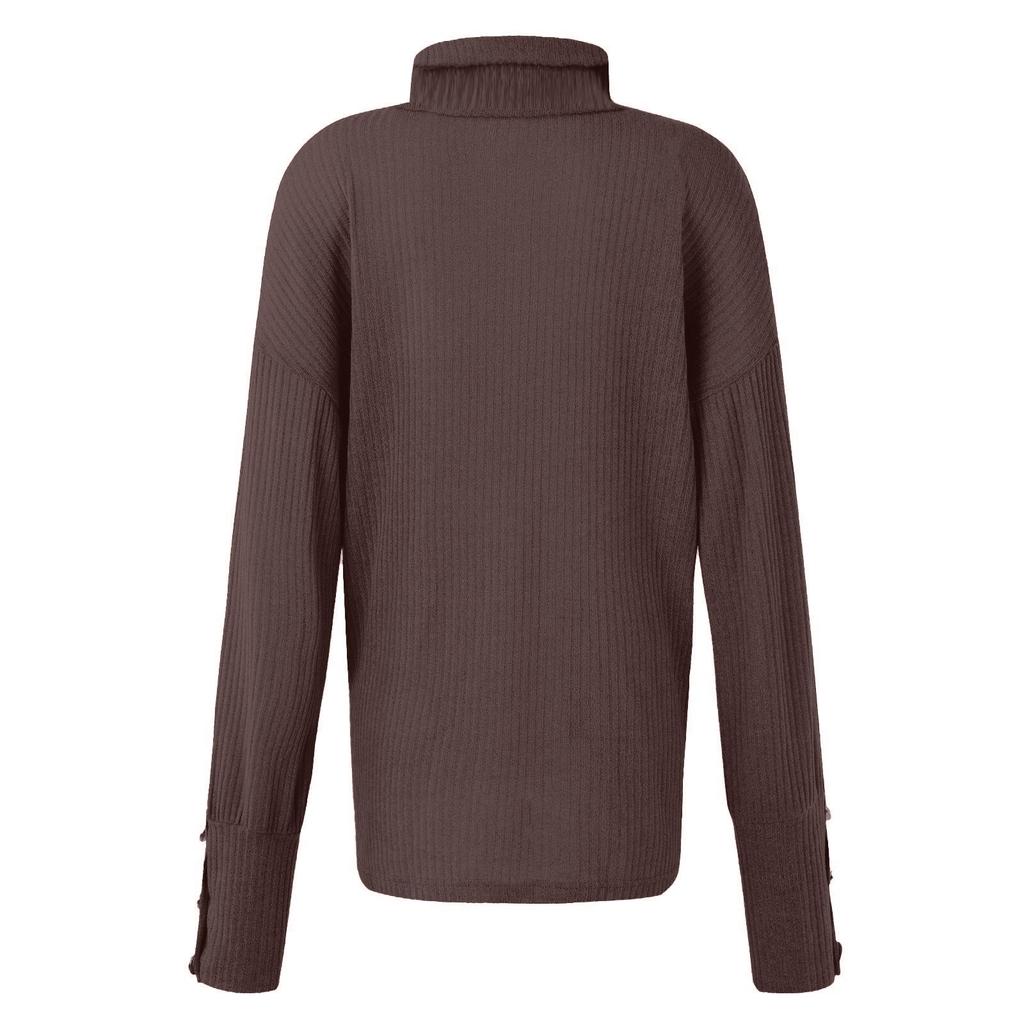 Женская водолазка, свободный пуловер на пуговицах с длинным рукавом, однотонная вязаная нижняя рубашка