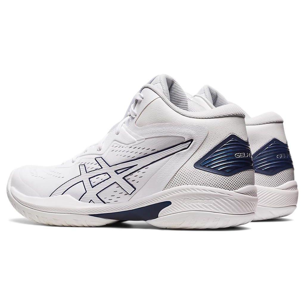 Asics Gel-Hoop V15 Round Toe Lace-Up Cushioning Mid-Top Basketball Shoes Men Sneakers White Navy-Blue 1063A064-102