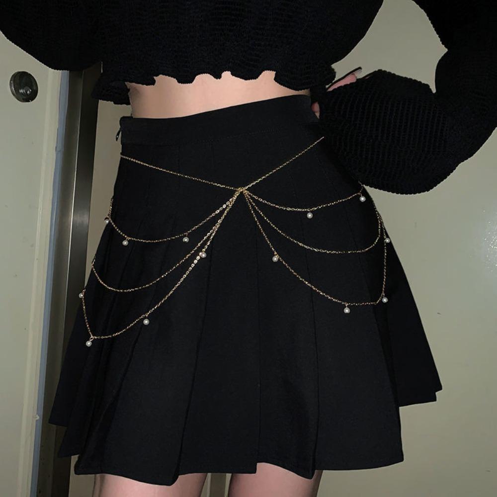 Elegant Multilayer Pearl Waist Chain Butterfly Belly Chain Retro Y2k Waistband Dress Accessories