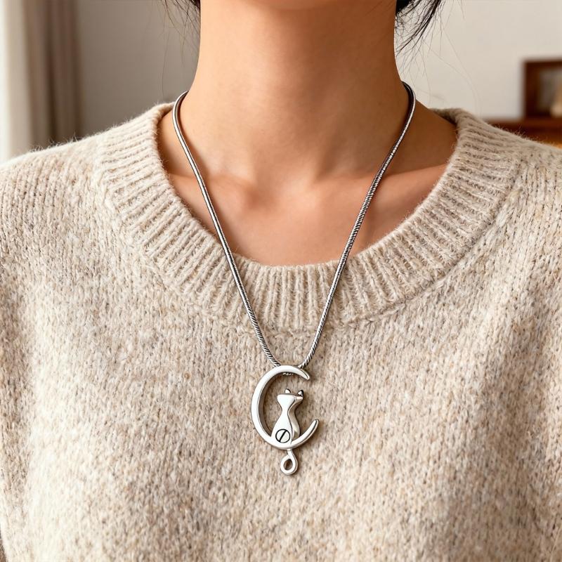 Медальон-кулон для питомца в форме луны, предназначенный для хранения шерсти или праха, из элегантной нержавеющей стали с полированной отделкой