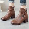Ботильоны из натуральной кожи, женская обувь 2024 года, осень-начало зимы, круглый носок, квадратный каблук, молния, ручная работа, женские ботинки для отдыха