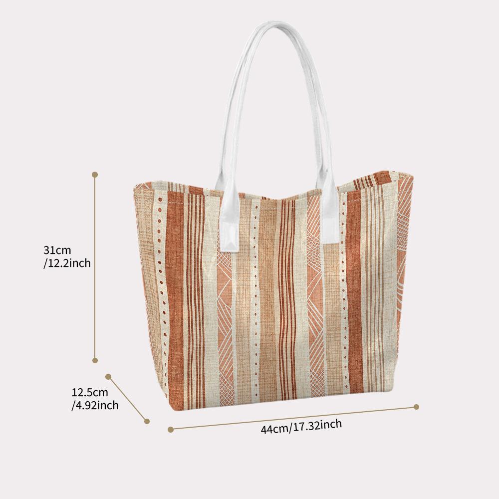 Vintage Stripe Tote Bag Casual Large Capacity Shoulder Handbag for Daily Commute Outdoor Shopping