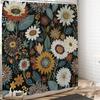 Boho Floral Shower Curtain Set Bohemian Flower Shower Curtains Vintage Retro Rustic Watercolor Botanical Plant Bath Curtain Rose