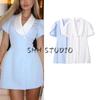 Summer New Product Women's Clothes French Style Design Lapel Puff Short Sleeve One Button Waist Tight Suit Dress