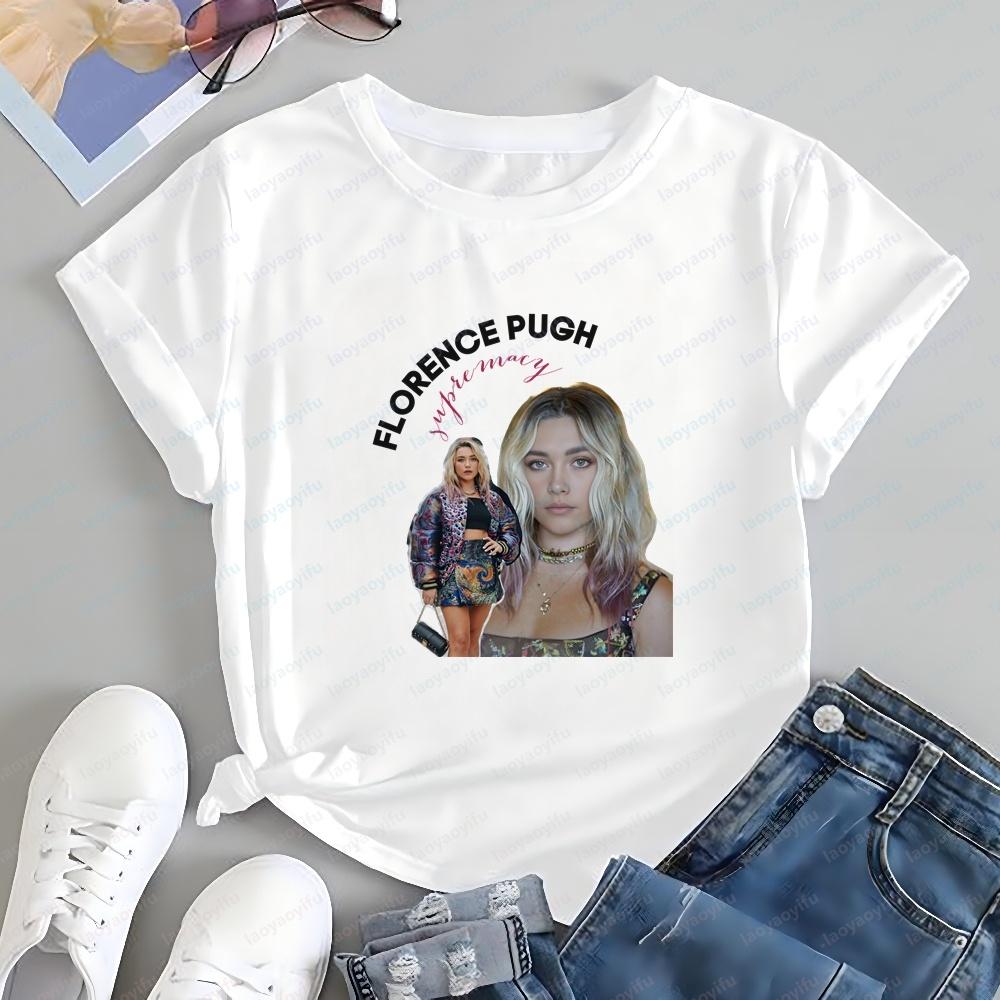 Loose and Retro Florence Pugh Summer Short-sleeved Shirt Suitable for Both Men and Women, Stylish and Comfortable T-shirt