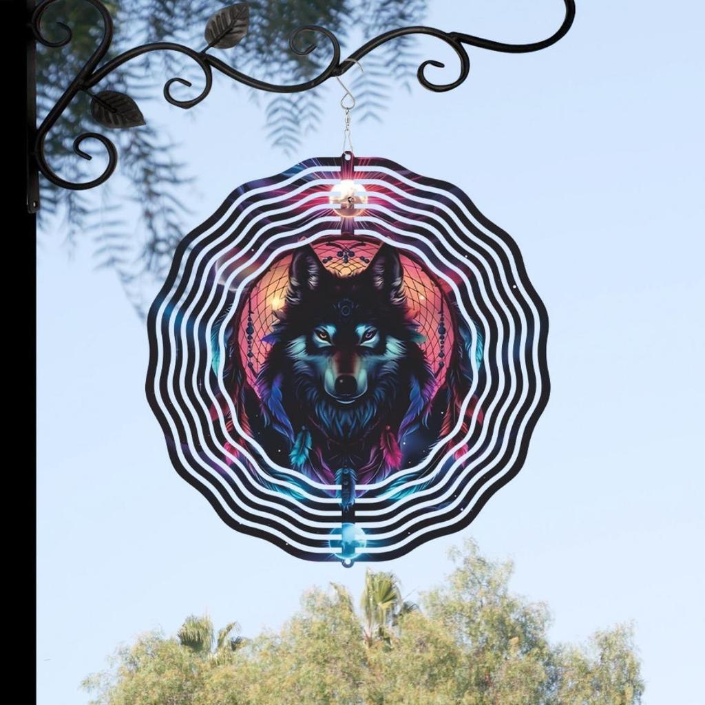 Wolf Head Metal Wind Spinner 25.4cm 3D Outdoor Garden Decor with Hanging Chain for Patio Lawn Yard Perfect Gift for Mother Day Father Day