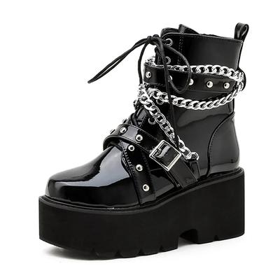 Модные женские ботинки на квадратном каблуке, ботинки на платформе, готические ботфорты, черные осенне-зимние ботинки