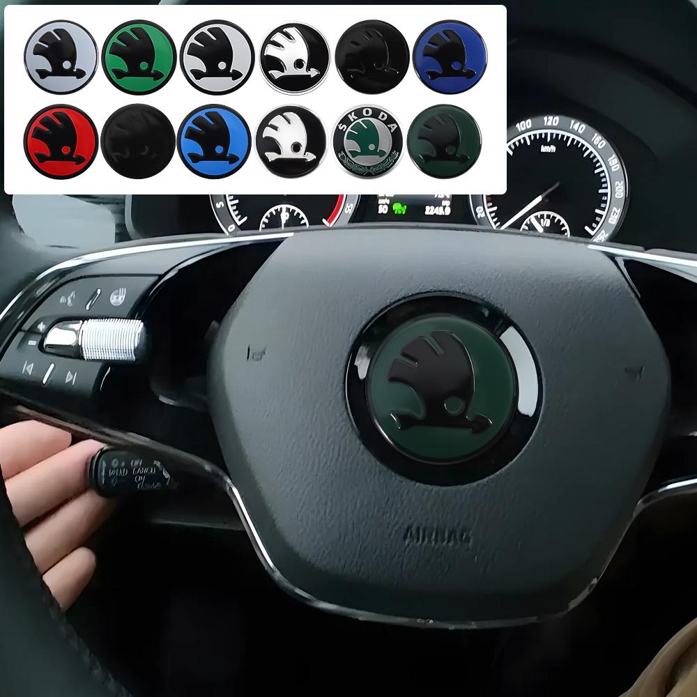 hrbay0 43/44mm Car Emblem Steering Wheel Center Cover Sticker Decal Decoration Auto Accessories For Skoda VRS Octavia Fabia Kamiq Rapid