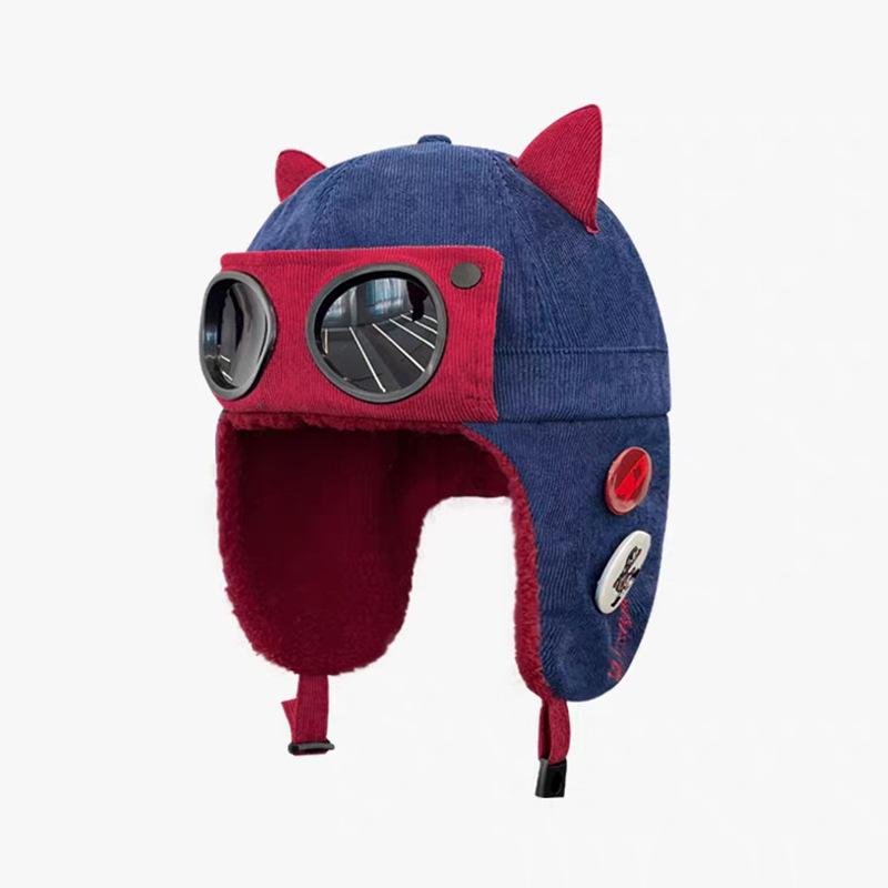 Очки-пилоты шапка с защитой ушей кошачьи ушки мужская и женская зимняя бархатная теплая леопардовый принт вельветовая велосипедная хлопковая шапка