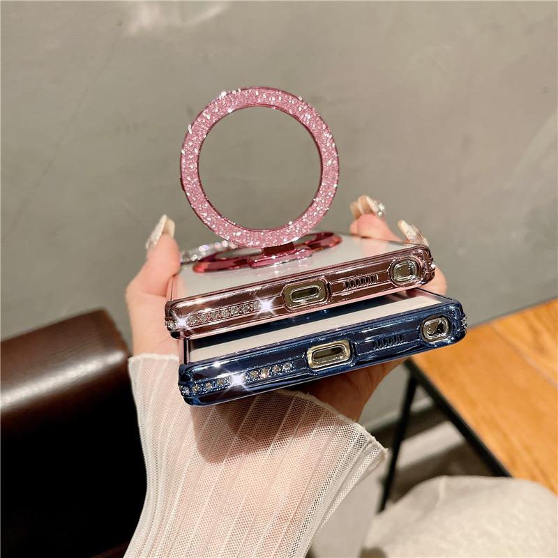 Для Samsung Galaxy S25Ultra Роскошный Чехол для Телефона с Гальваническим Покрытием Рамки Бриллиантами, Блестящая Подставка-Держатель, Чехол для Samsung S22 S23 S24Plus