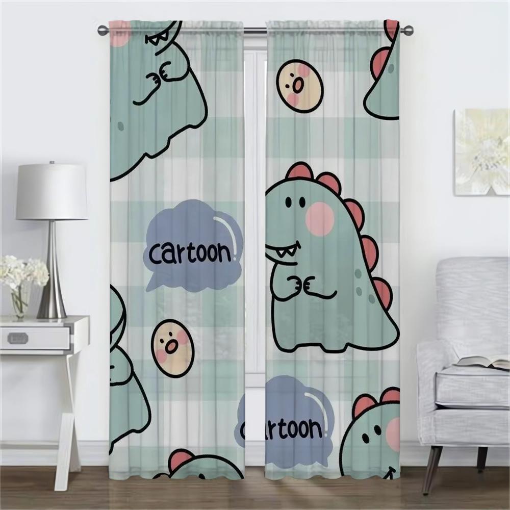 Anti-mosquito Curtains for Living Room Cute Dinosaur Window Curtain Shades Kitchen Curtains 2 Pieces Tulle for Bedroom Partition