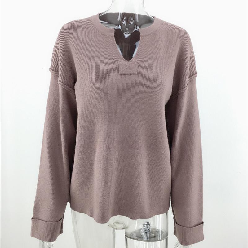 IHUASU Женский осенне-зимний однотонный свитер большого размера с V-образным вырезом