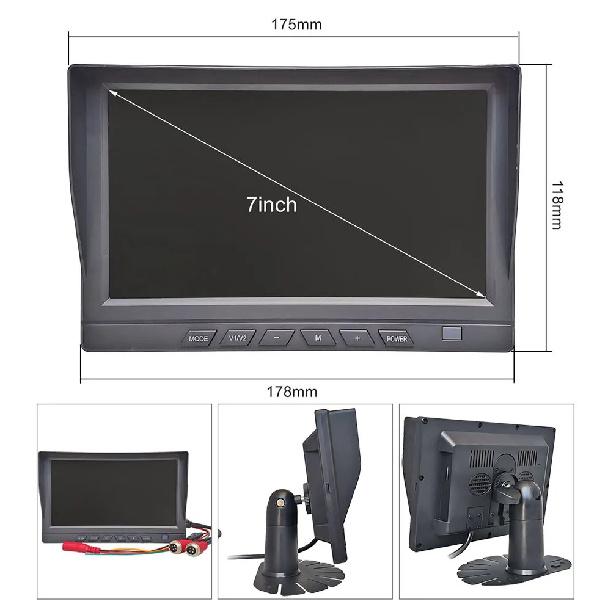 DIYKIT 1024x600 7" AHD IPS 2CH Rear View Car Monitor Support 720P 1080P AHD CVBS Car Camera Video Recording