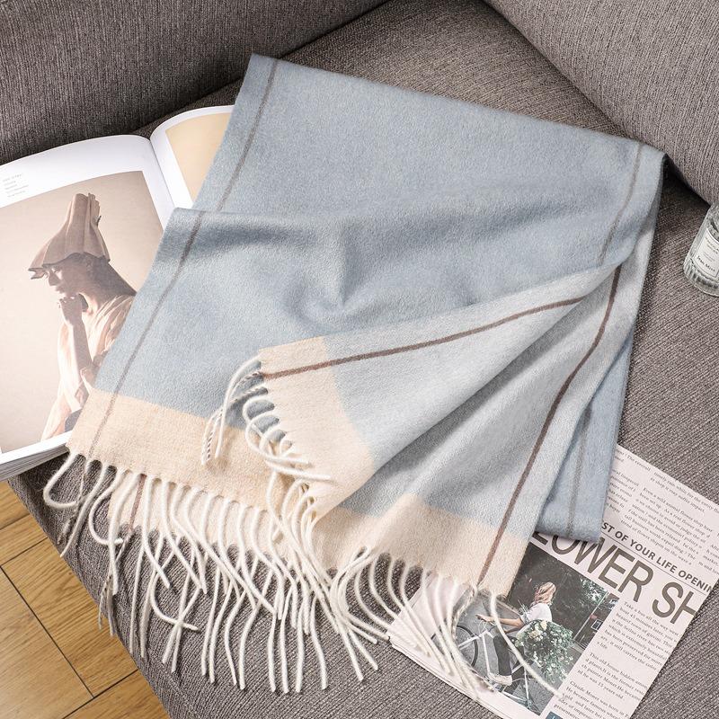 Wool Scarf Women's Autumn and Winter Advanced Sense Double-sided Two-color Narrow Scarf Women's Thickened Warm Scarf