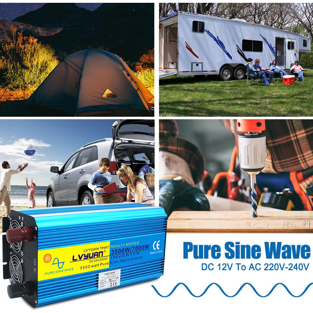 Инвертор чистой синусоиды, беспроводной пульт дистанционного управления, 12 В/24 В постоянного тока в 220 В переменного тока, 3500 Вт/7000 Вт, преобразователь напряжения с двойной розеткой переменного тока, 220 В, инвертор для кемпинга