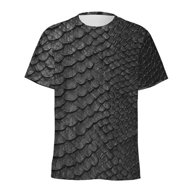 Fashion Snake Skin Pattern 3D Digital Printing T-shirt Men's Animal Skin Pattern Round Neck T-shirts Street Short Sleeved