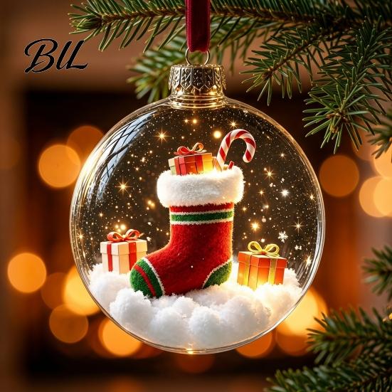 3D Winter Scene Decorations Glowing Christmas Story Ornament, Mini Holiday Light Up Ball Warm Glow Seasonal Decor Hanging Decoration, Acrylic