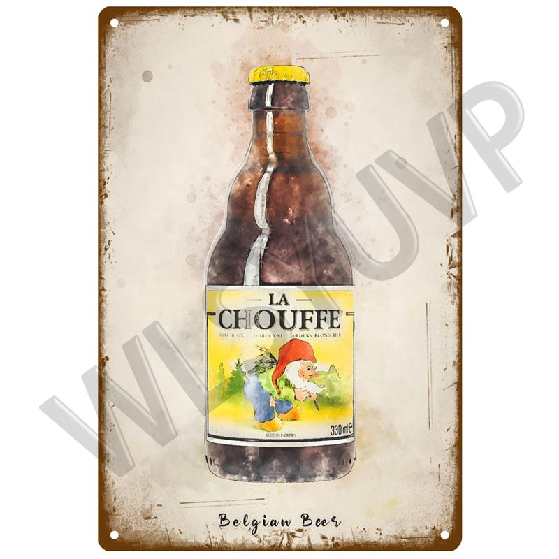 Hertog Jan Retro La Chouffe Металлическая вывеска Жестяная вывеска Виски Бельгия Пиво Дощечка Металлический настенный декор Винтажный декор Плакатные тарелки Мужская пещера