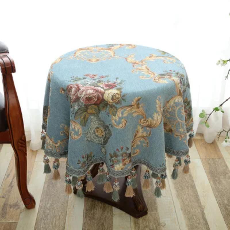 European Style Chenille Jacquard Tablecloth Table Cover Cloth Round Jacquard Coffee Table Tassel Tablecloth