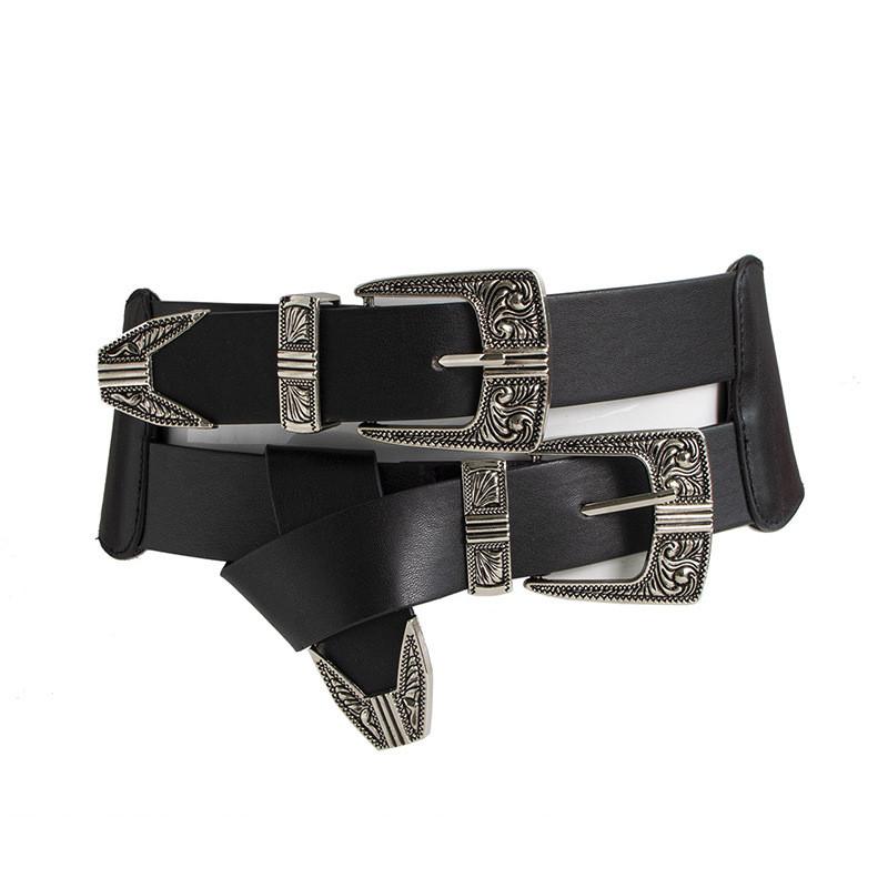 Leather Cowgirl Inspired Waist Cincher With Sculpted Embroidery For Women Fashionable