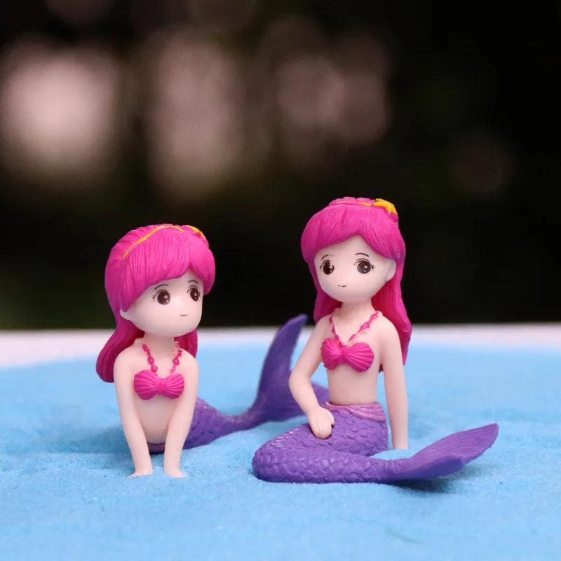 Kawaii Mermaid Figurines Mini Cartoon Mermaid Aquarium/Desk Decorations Children DIY Micro-landscape Accessories