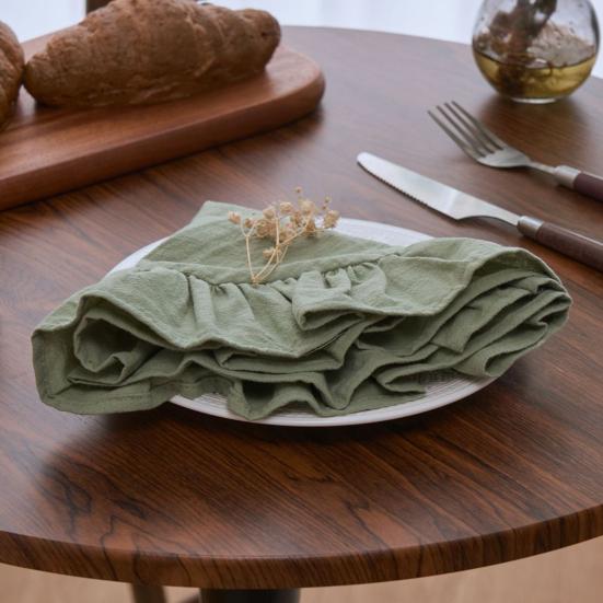 Деревенская салфетка под тарелку, однотонная, круглая, с оборками, для послеобеденного чая, мягкая стираная хлопковая скатерть, для стола, обеденной кухни, вечеринки, деревенский декор стола