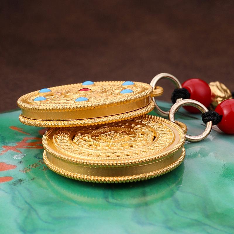 Vintage Gold Plated Brass Car Keychain Hollow Gourd Keychain Bag Charm Lucky Key Ring Jewelry