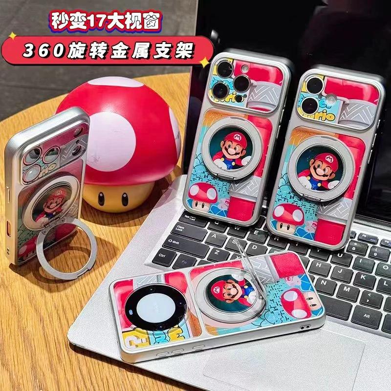 Японский вращающийся держатель Mario подходит для iPhone17 гальванизированный чехол для мобильного телефона Apple 16 большое окно 15 мультяшный 14