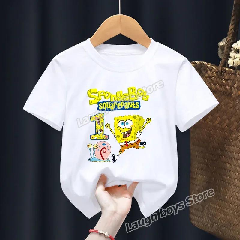 SpongeBob SquarePants Tshirt Digital Kids Birthday Party Tops Happy Graphic Tee Anime Aesthetic Kawaii Clothes Summer Tee Gift