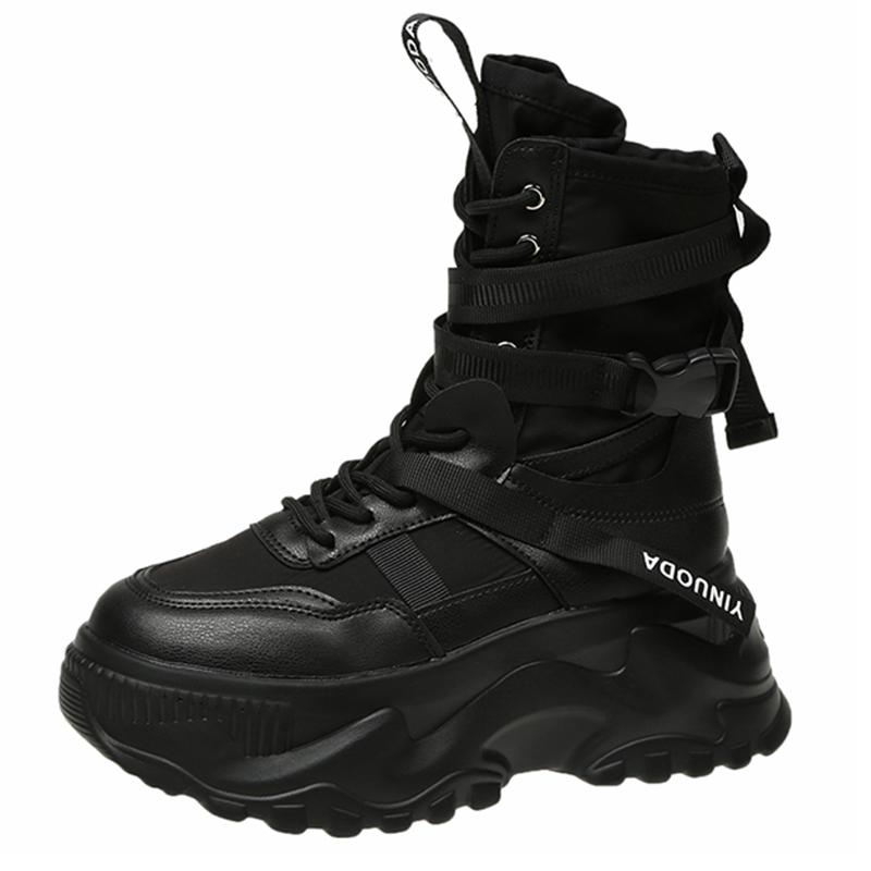 Женская вулканизированная обувь на массивной платформе, весна 2024, нескользящие мотоциклетные ботинки на шнуровке, женские дышащие ботильоны на толстой подошве