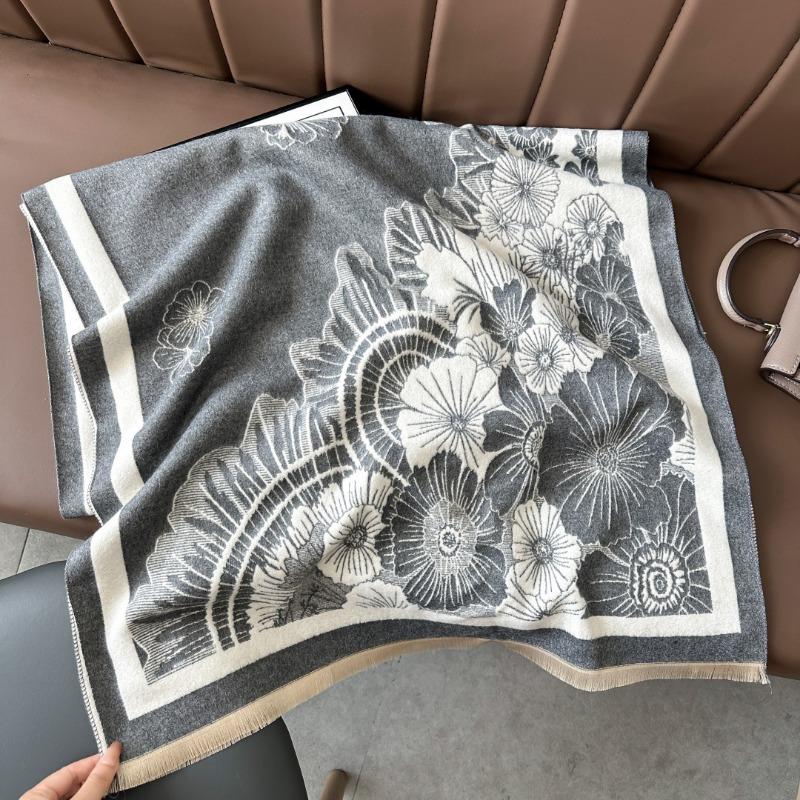 Landscape painting imitation cashmere scarf women's high-end office air-conditioned room thickened warm long trendy scarf