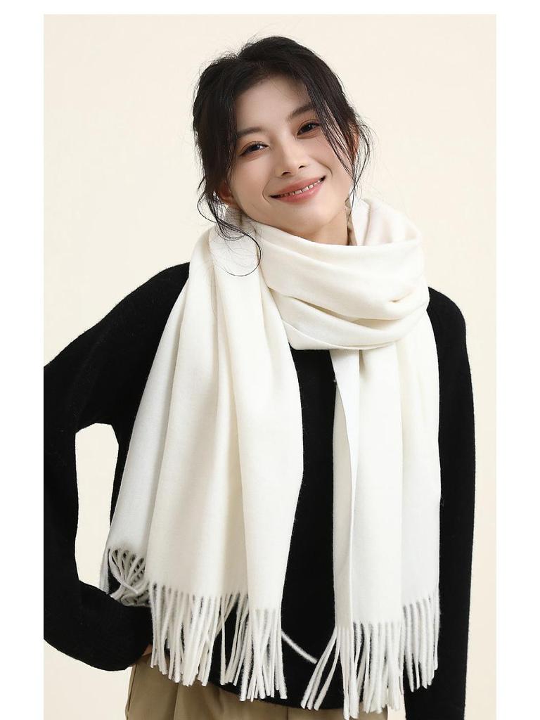 Women's Winter Japanese & Korean Solid Color Shawl - Premium Imitation Cashmere, Custom Logo, Long Autumn/Winter Scarf