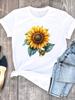 (Asian Size) Clothing Sweet Watercolor Flower Casual O-neck Tee Top Women Short Sleeve T Shirt Fashion Print Lady Female Graphic T-shirts