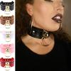 Night Club Men Women Ring Pendant Collar Faux Leather Choker Punk Necklace