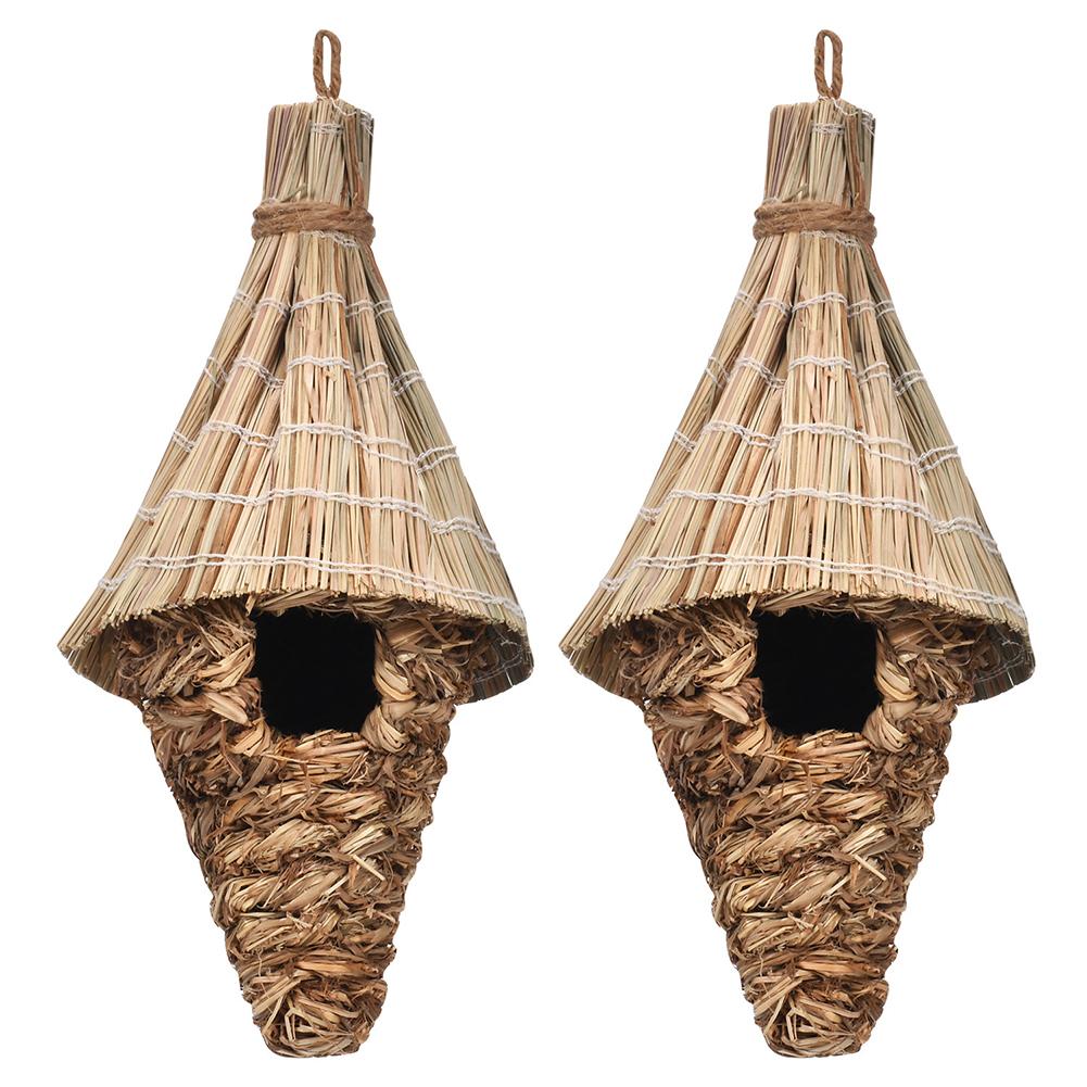 Hand Woven Hummingbird House, Outside Bird Hut, Houses Nest, Grass Hanging Wren Finch Song Birds Small Nest For Outdoor Decor