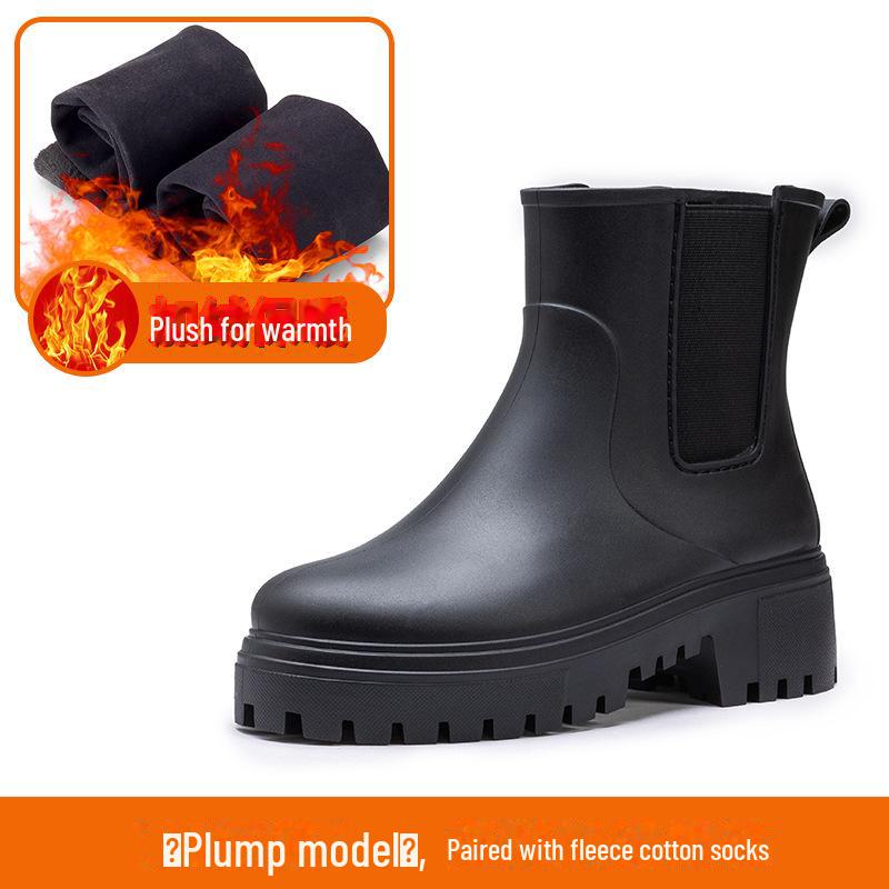 2024 Стильные женские водонепроницаемые резиновые сапоги: Толстая подошва, износостойкая, усиленный дизайн с бархатным утеплителем для любого сезона