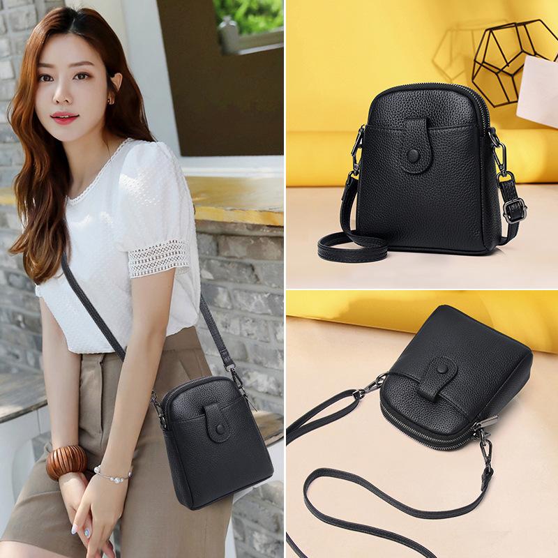 Feiya Leather Goods Factory Litchi Pattern Первый слой коровьей кожи Многослойная вертикальная сумка для мобильного телефона Одно плечо Кроссбоди женская сумка