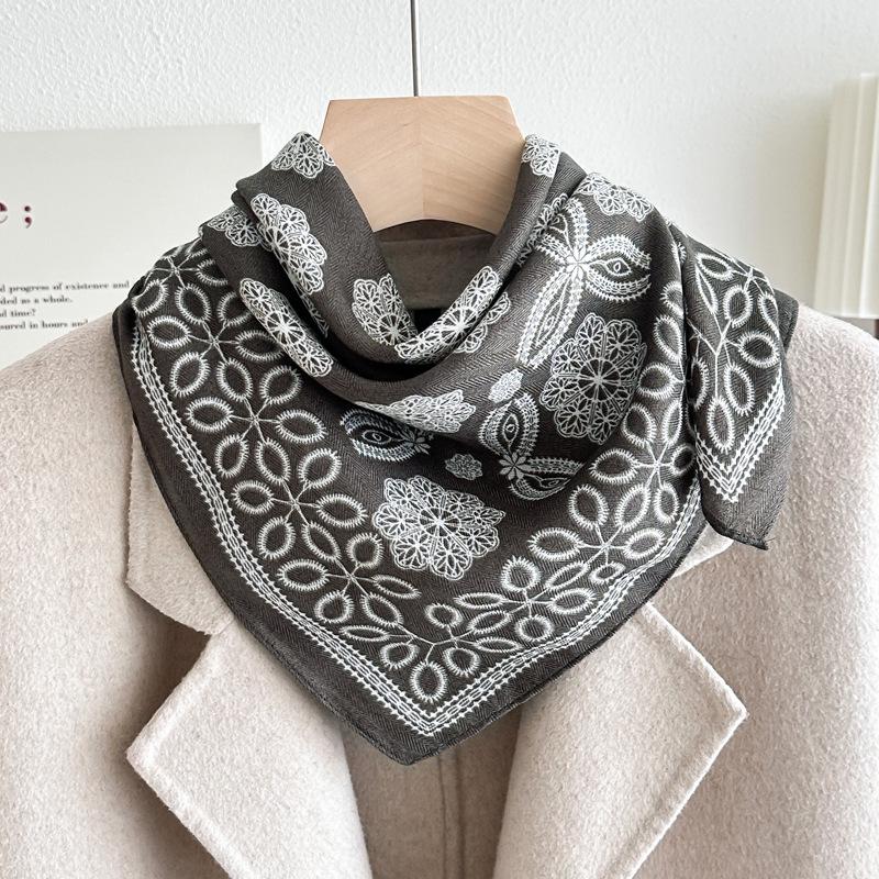 Women's French Red Cotton Silk Blend Scarf – 70CM Neck and Headscarf, Spring/Autumn Fashion Accessory